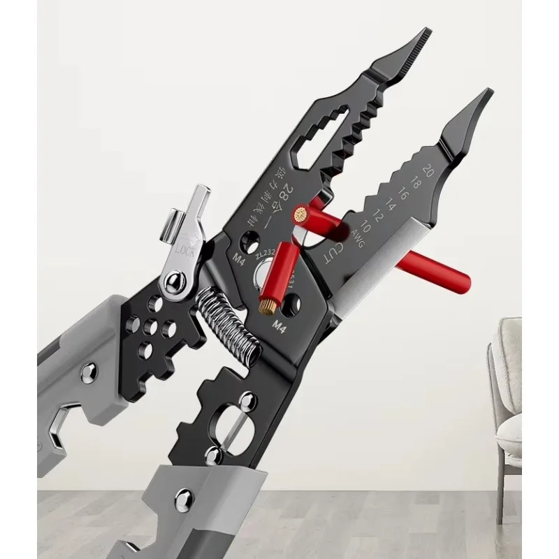 8 Inch 28 in 1 Electricians Replaceable Multifunctional Crimping Tools with Hexagon Wrench Cutting Pressing Wire Stripping Plier
