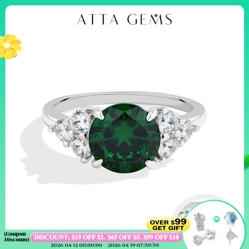 

ATTAGEMS Vintage Style 3CT Lab Zambian Emeralds Rings S925 Sterling Silver Fine Trend Jewelry for Women Wedding Anniversary Gift