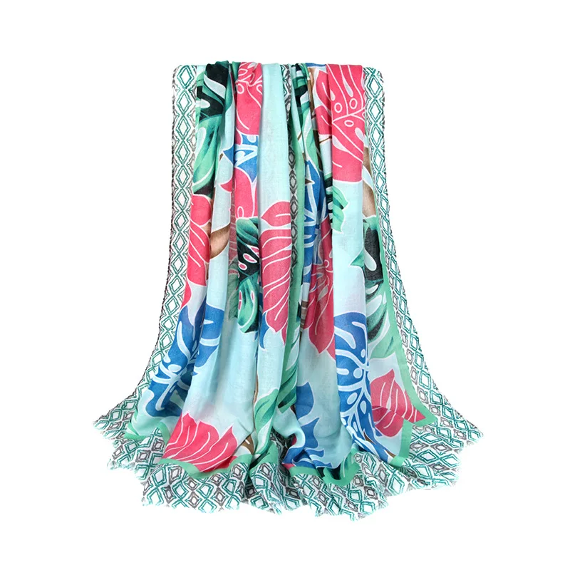 2022 New Fashion Big Leaf Fringe Scarf Shawls Women Long Soft Leaves Pattern Hijab Wrap Scarves 4 Color Free Shipping