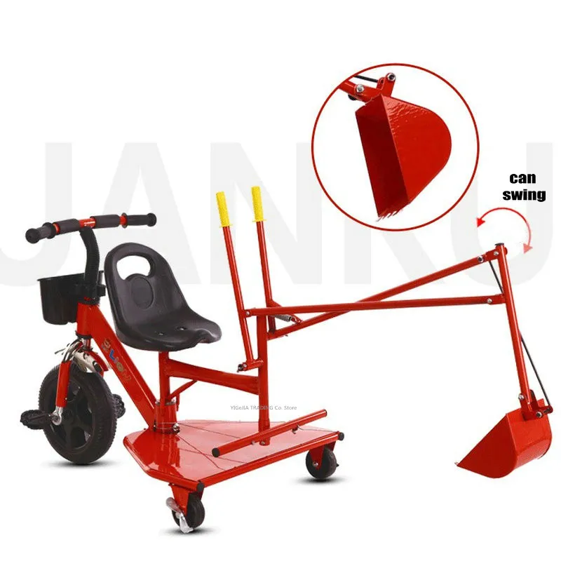 Kids Ride‑on Excavator Tricycle With Sun Umbrella, Manual Sand Digger Digging Car, Inflatable Wheel Outdoor Play Toy For Kids