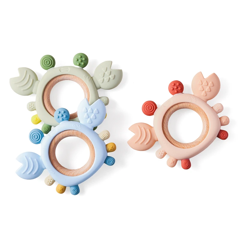 Baby Silicone Teether Cartoon Crab Teether Ring Baby Anti-eating Hand ​Molar Stick Relieve Discomfort During Teething Accessory