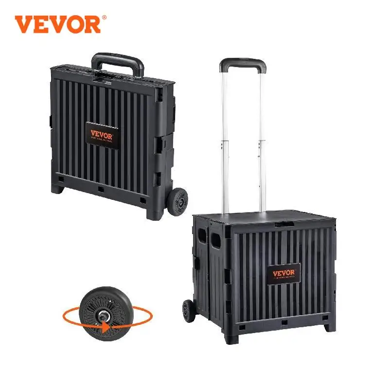 

VEVOR Foldable Utility Shopping Cart Folding Portable Crate Handcart with Telescope Handle Wheels for Travel Office Garden Use