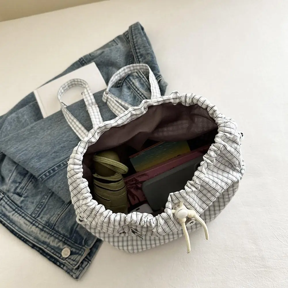 Nueva mochila a cuadros con cordón, mochila coreana informal de viaje para estudiantes, mochila ligera para montañismo