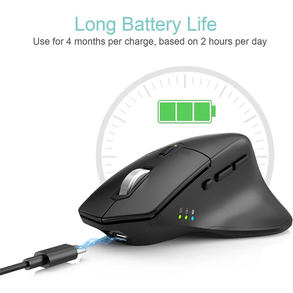 

Rechargeable Bluetooth Wireless Mouse Multi-Device Ergonomic Silent Click Vertical Mice for Laptop Computer PC Tablet Ipad