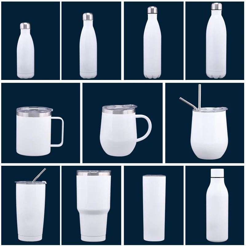 Sublimation Blank White Skinny Tumbler Stainless Steel Tapered Water Bottle Car Cups  Mug Vacuum Insulated Flask Thermos