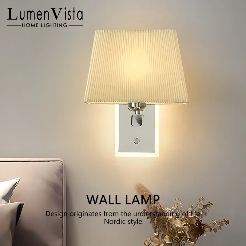 

Nordic E27 Retro Wall Lamp Fabric Square Wall Light Living Room Bedroom Corridor Bedhead Interior Decoration LED Wall Light