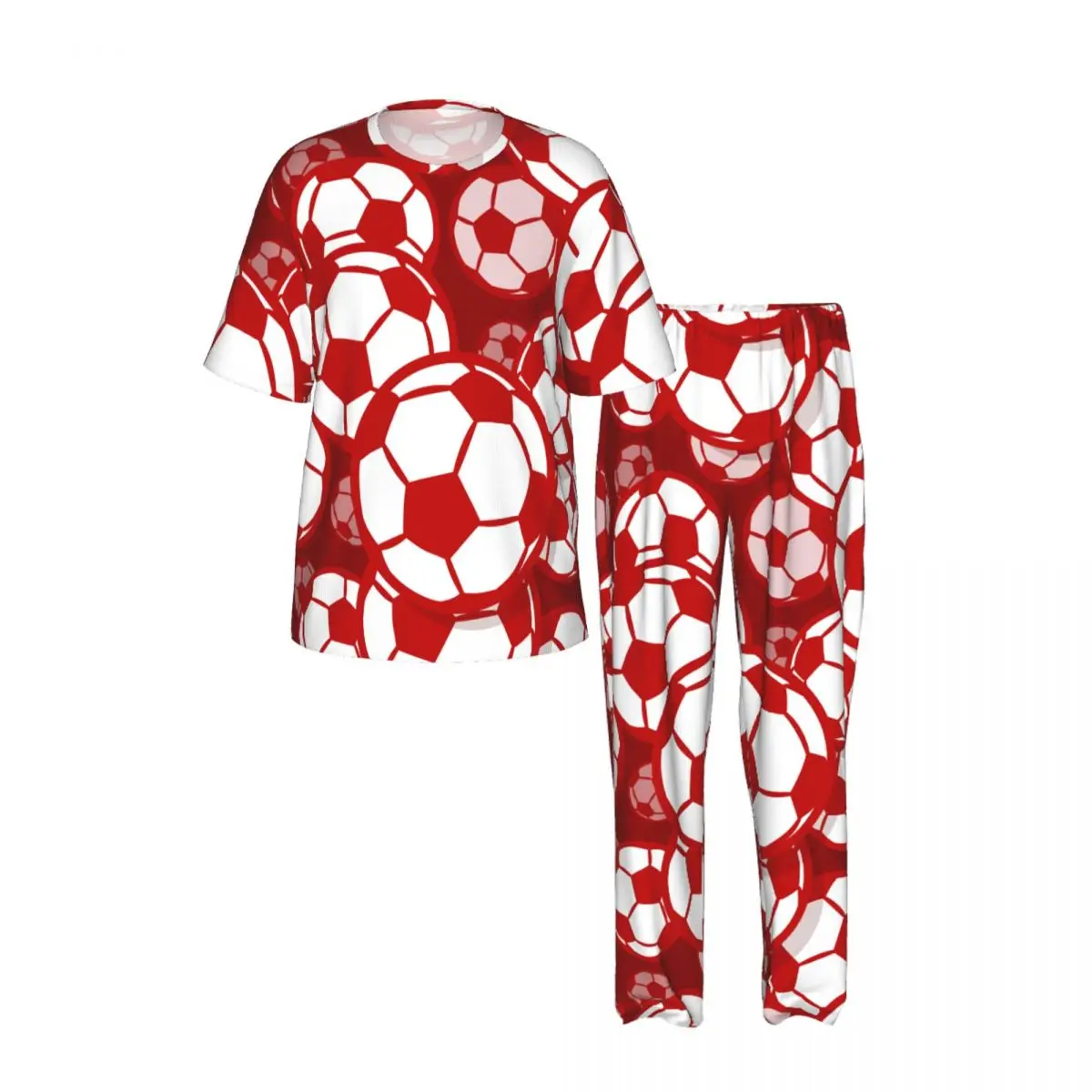 Sleepwear Summer Spring Home Clothes Football Soccer Ball Short Sleeve Long Pant Nightwear