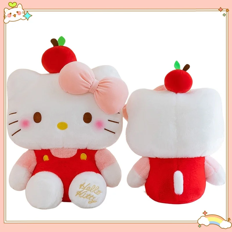 65 ซม.น่ารัก Apple HelloKitty ตุ๊กตาตุ๊กตา KT แมวน่ารัก Kawaii ตุ๊กตาขนาดใหญ่ตุ๊กตาผ้าของขวัญสําหรับสาว Soothing หมอนเด็กของขวัญ