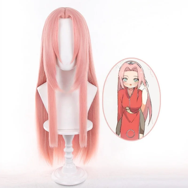 Anime cosplay haruno sakura peruca longa reta rosa cabelo sintético peluca para frieren festival role play adereços + peruca boné