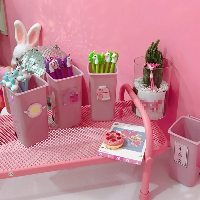 Japanese Cute Pink Girl Heart Desktop Trash Can Little Fairy Beautiful Girl Desktop Storage Bucket 2021