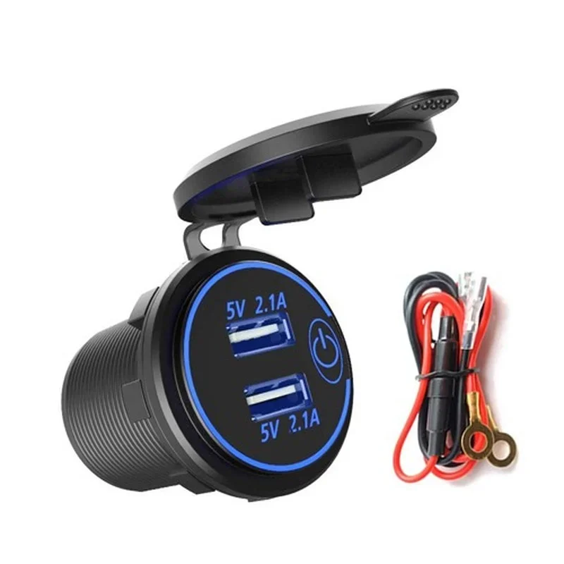 

DIY 4.2A Dual USB Charger Socket Power Outlet Voltmeter 12-24V Universal for Car/Boat/Motorcycle/Marine RV Wire Fuse DIY Kit