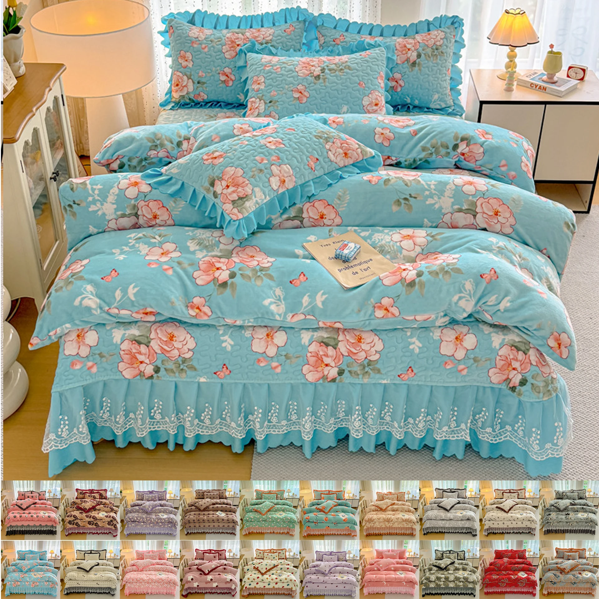 

4PCS Winter Milk Velvet Quilt Duvet Covers Bedding Set Warm Thicken Bed Quilt Cover Double Bed Cover Queen King Comforter Covers