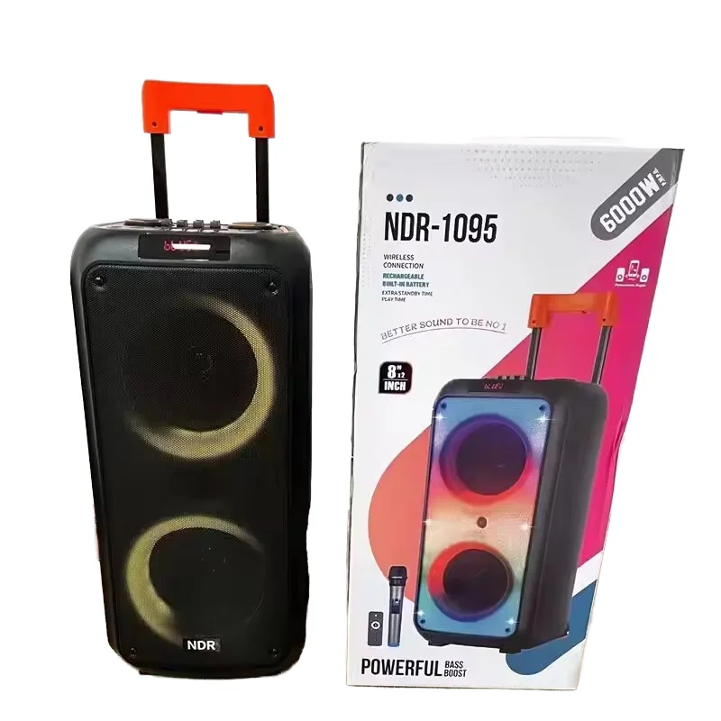 NDR 1095 Professional Outdoor Wireless Music Trolley Speaker Double 8 Inch Horn PA Loudspeakers Stage Karaoke Parties Computers
