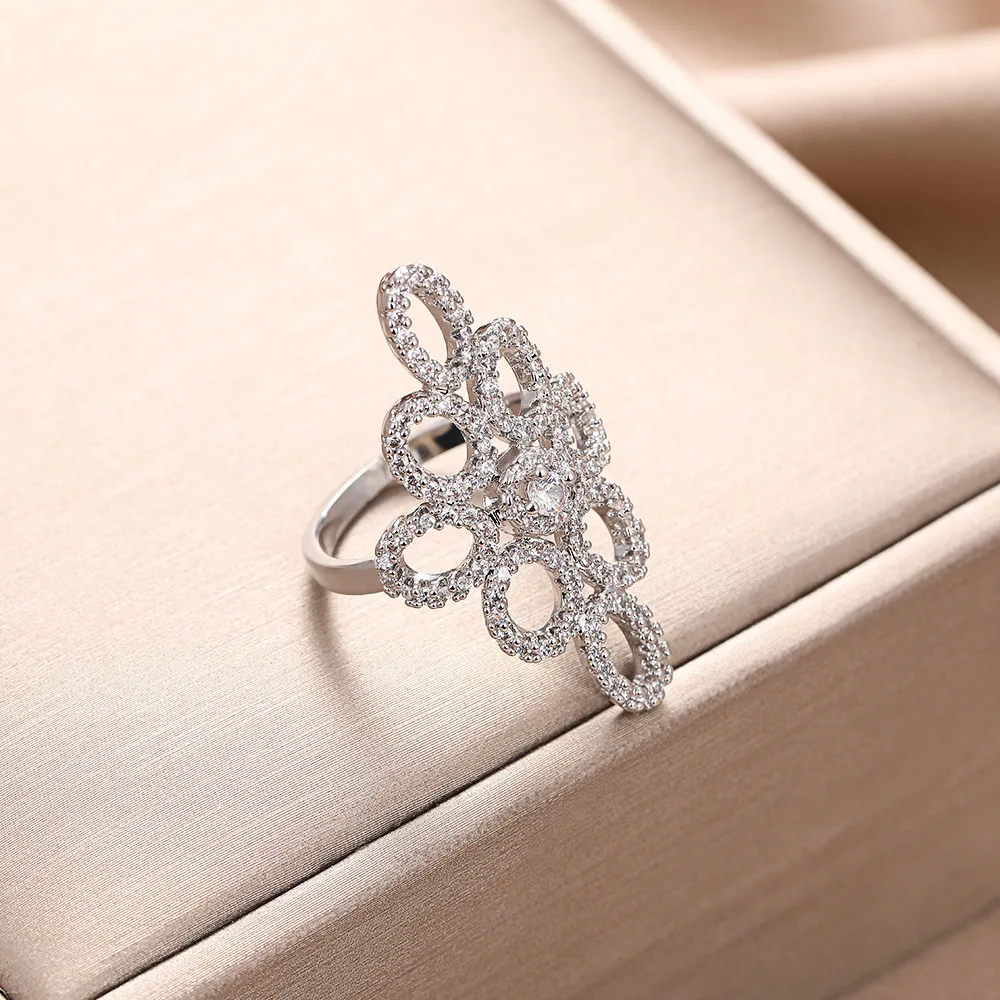 금도금 큐빅 지르코니아 오픈 링, 볼드한 조절 가능한 기하학적 너클 링, 독특한 미니멀리스트 스태킹 주얼리