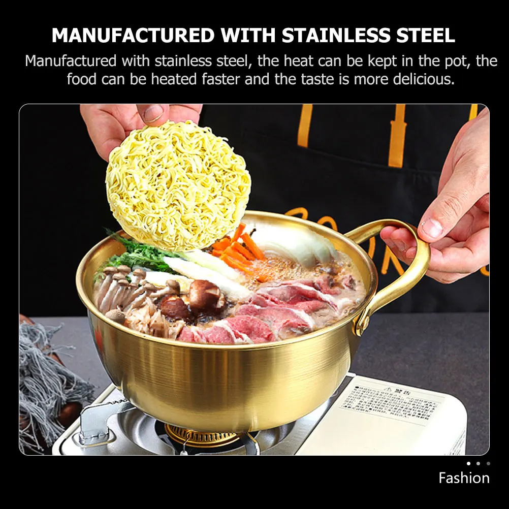 

1pc Stainless Steel Noodle Pot 1.5L Golden Heat Resistant Non Stick Ramen Pan For Kitchen Korean Food Soup Cookware Stockpot
