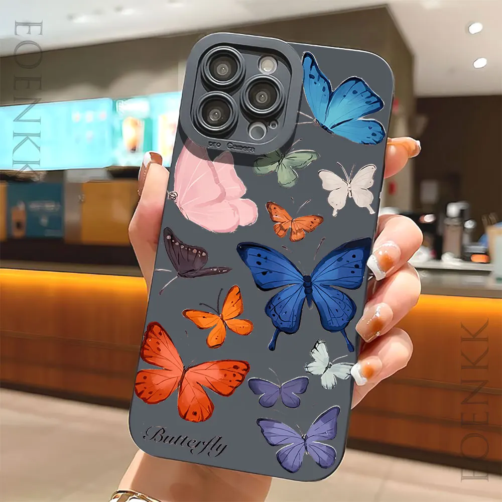 Colorful Butterfly Pattern Print Phone Case For IPhone 14 13 12 11 15Pro Max 12 13 Mini 14 15 Plus SE 20 XR XS X White Soft Case