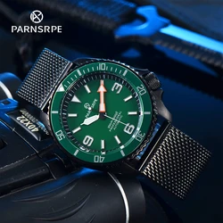 PARNSRPE Automatic men's NH35 Caliber Green Dial quadrante meccanico da uomo Diver digital green face