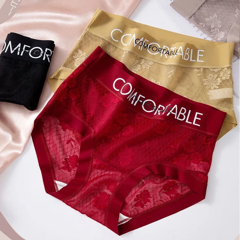 Women Seamless Mid Waist Panties Sexy Ice Silk Lace Briefs Female Thin Breathable Quick Drying Comfortable Underwear Lingerie