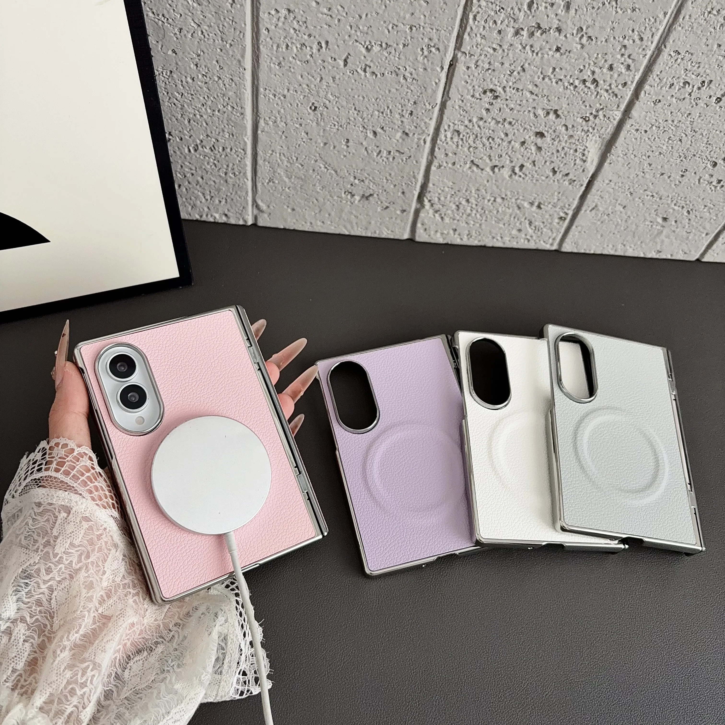 Handyhülle aus PU-Leder mit Magnetfunktion für Samsung Fold8ultra, Fold8, Fold7, stoßfeste Rückseite, Funda