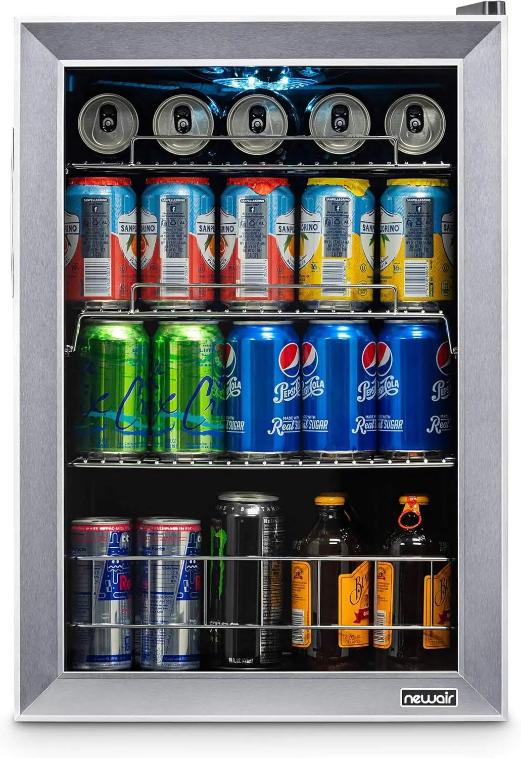 Beverage Refrigerator Cooler, 90 Can Capacity Fridge in Stainless Steel, Adjustable Shelves and Glass Door, Small Refrigerator