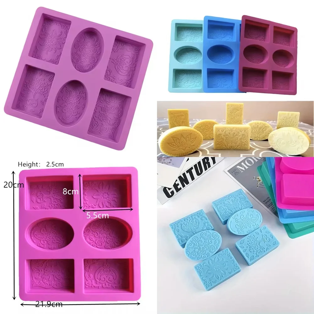 

6 cavity silicone soap mold for handmade soap making DIY craft baking chocolate candy bar decorative edge soap mold tool easy