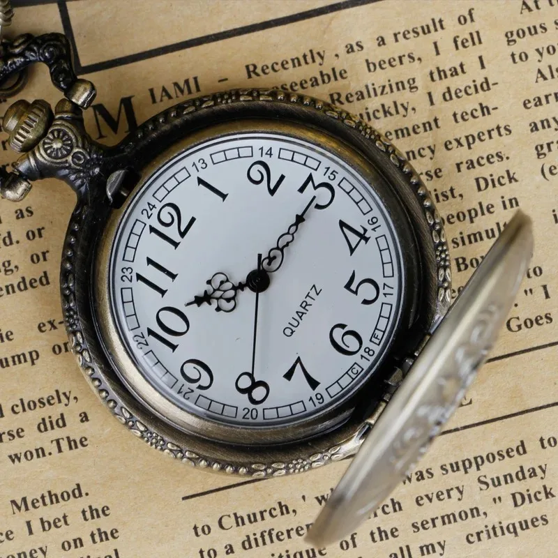 البرونزية ساعة جيب كوارتز النار التنفس الله الوحش نمط العربية الرقمية قلادة قلادة ساعة فوب سلسلة ساعة نسائية للرجال