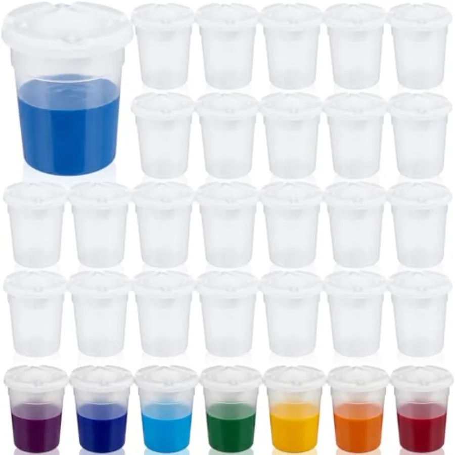 

50 Packs No Spill Paint Cups with Lids for Reusable Small Plastic Paint Containers with Lids Spill Proof Water Cup for Painting