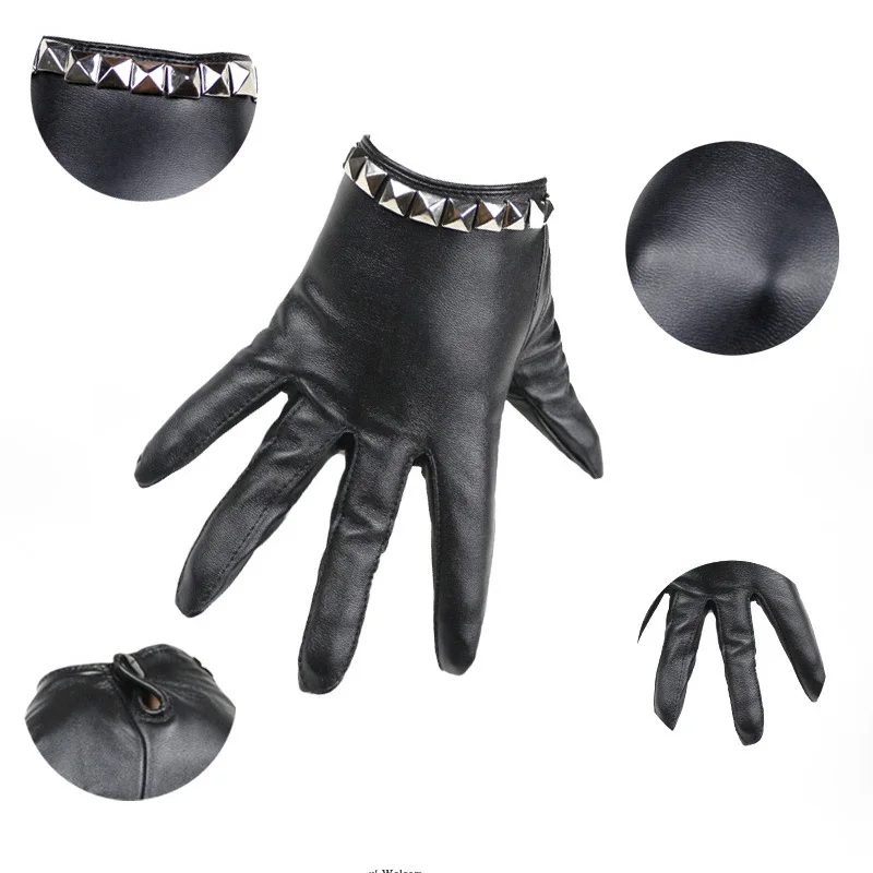 Fashion Female Night Club Pole Dancing Leather Gloves Women Gothic Punk Rivets Rock Show Half Palm Full Finger Fitness Gloves A4