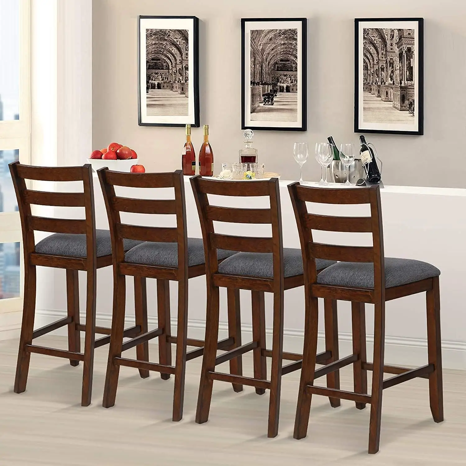 

Bar Stools Set of 4, 25.5” Counter Height Bar Stools with Back, Upholstered Bar Stools for Kitchen Island Bar Restaurant