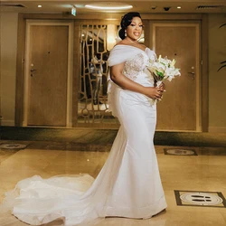 Africa Mermaid Wedding Dresses for Black Bride Off Shoulder Sweep Train Beading Crystals robe mariage femme civil Customized