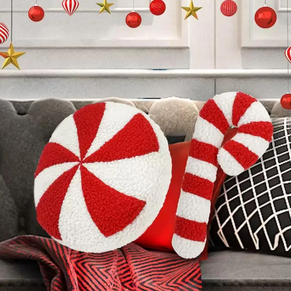 Christmas Candy Pillow Unique Decorative Pillow Festive Christmas Candy Cane Shaped Throw Pillows for Sofa Bedroom Decor Cute