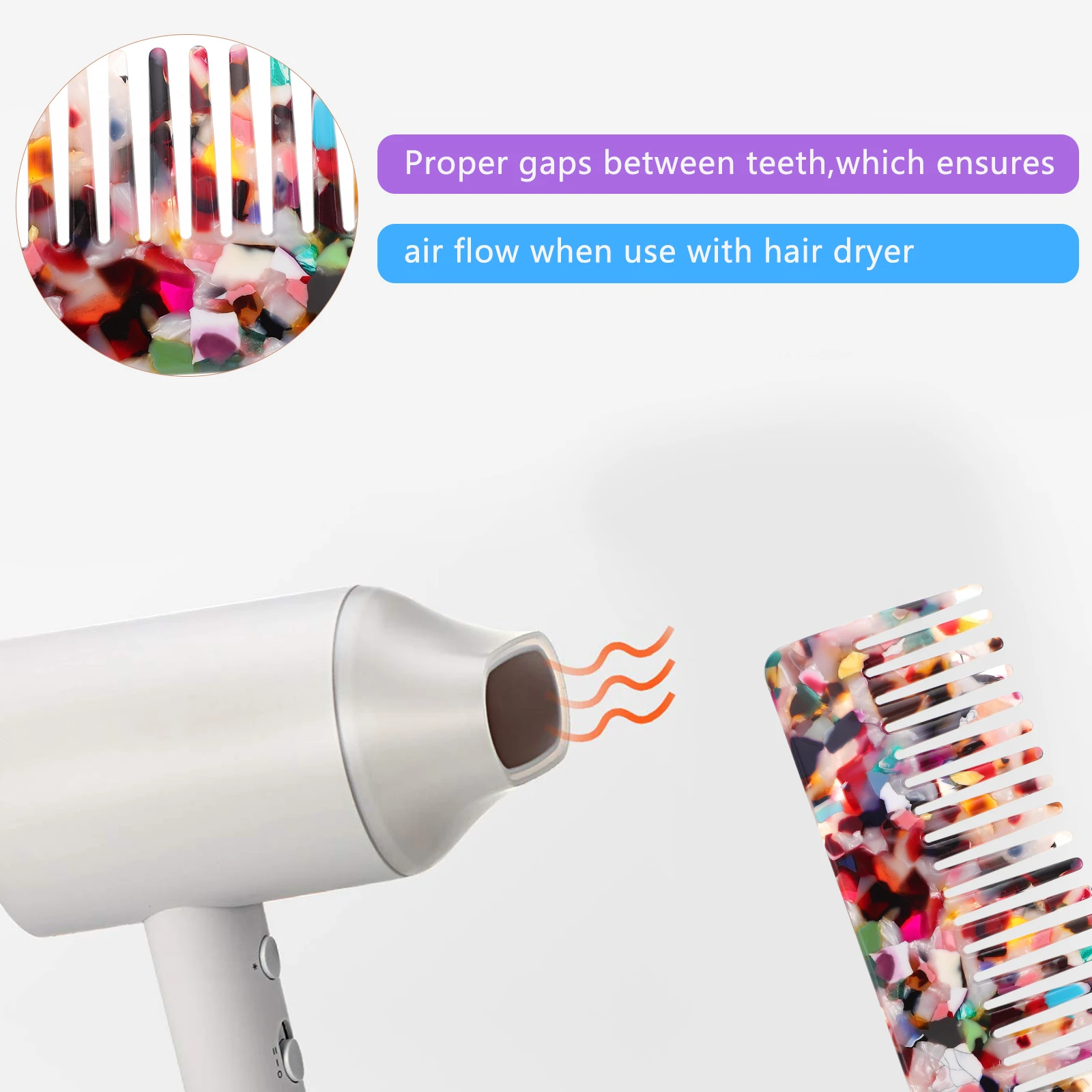 

1Pcs Anti Static Hair Comb Polished Teeth Wide Tooth Detangler for Hair Care Home Salon Use Stylish Comfortable Grip