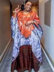 2024 Silk Net Printed Dashiki Robe With Scarf For Ankara Women Party Clothing Dacron Latest African Long Dresses Riche Boubou