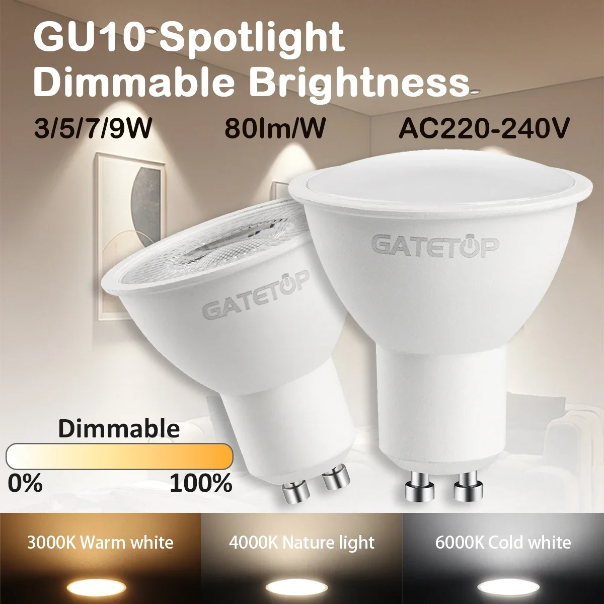 8pcs Led Spotlight Bulb No flicker dimmable GU10 warm cold white light 120° 38° 3000K 4000K 6000K  for home bedroom derec