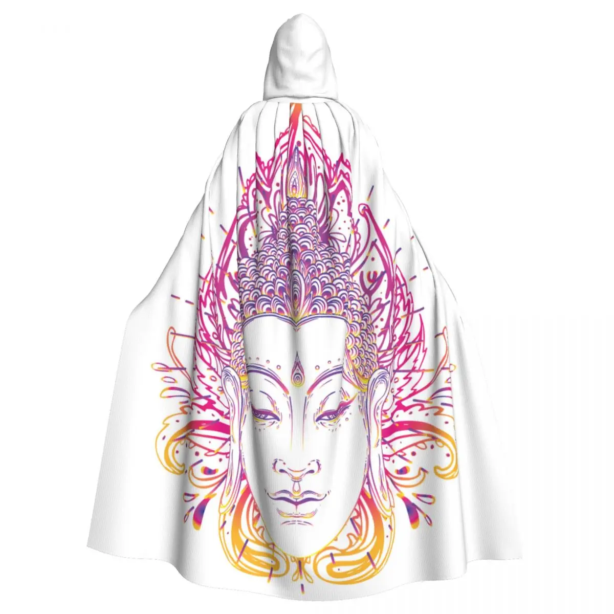 Buddha Face Over Ornate Mandala Round Adult Cloak Cape Hooded Medieval Costume Witch Wicca Vampire Elf Purim Carnival Party