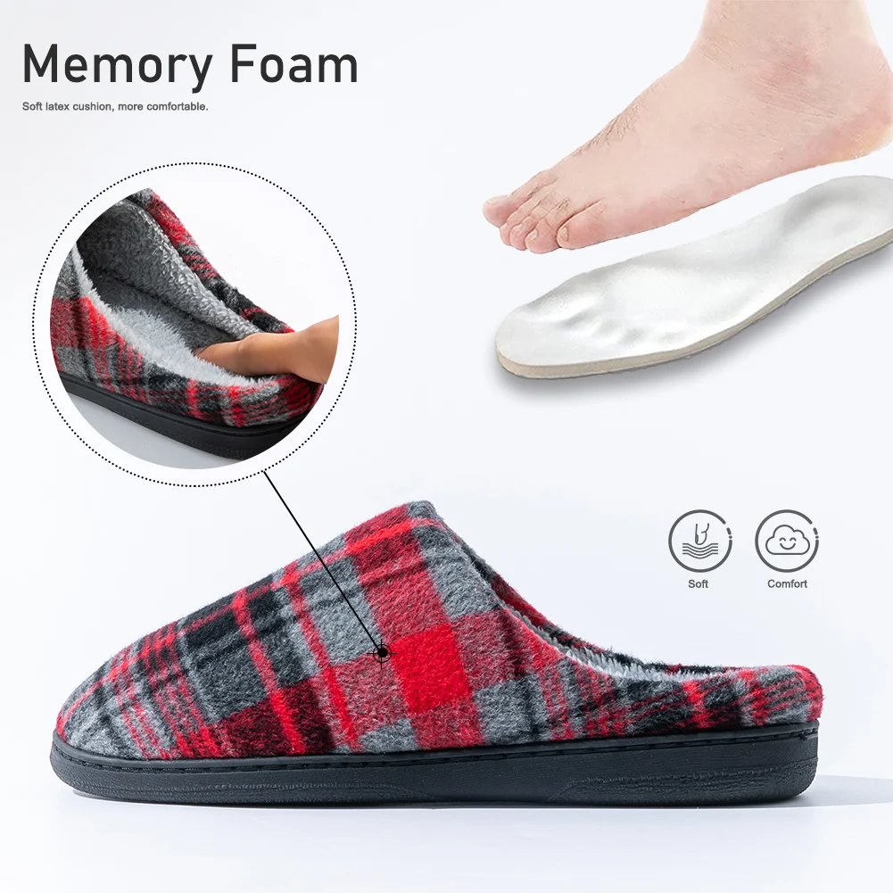 Herren-Hausschuhe aus weichem Filz mit Karomuster sind bequeme und warme Wohnzimmerschuhe sowie Winter-Innenschuhe. – Detail 5
