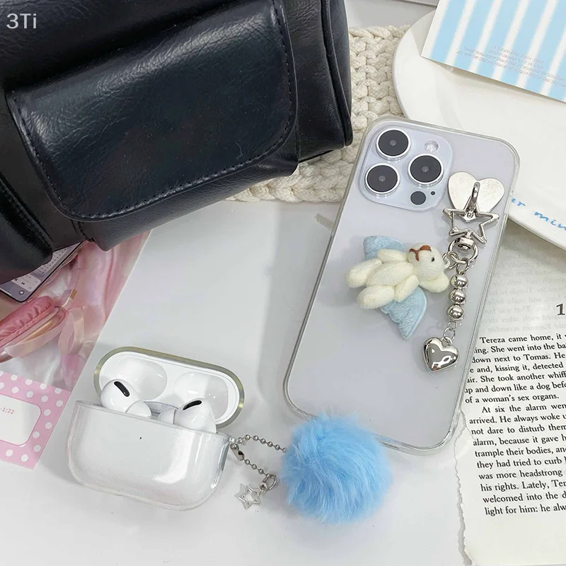 1 шт., кулон с волосатым шариком, маленький медвежонок, серебряная кукла любви, брелок для ключей, сумка, аксессуары для телефона, подарок для женщин и девочек, подвесное украшение