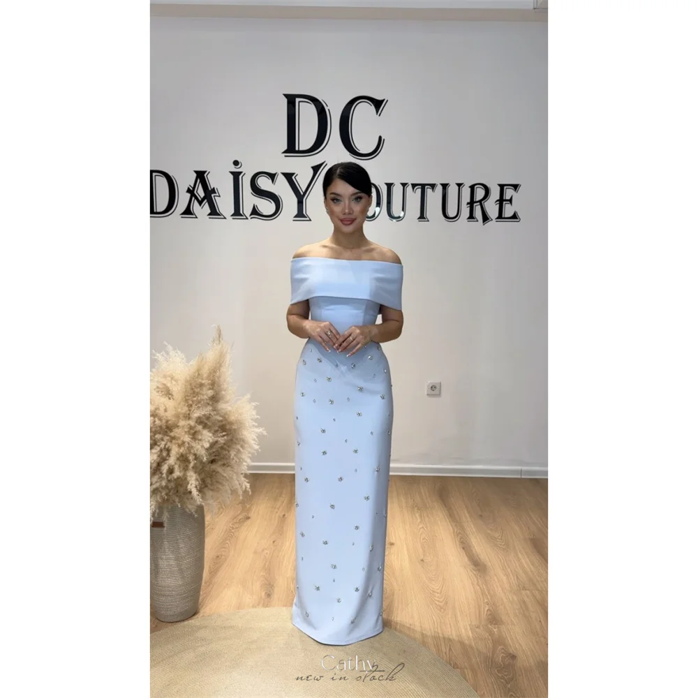 

Cathy Customized Blue Off Shoulder Column Prom Dresses Rhinestones Sleeveless vestidos de noiva Floor-Length Evening Dress 2025