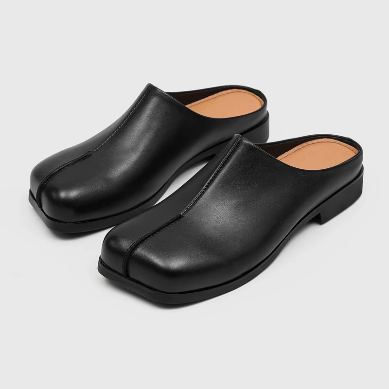 Brand Fashion Men Split-Toe Mule Shoes Black No Heel European Casual One-Piece Slip-On Business Sandals Social Shoes Men