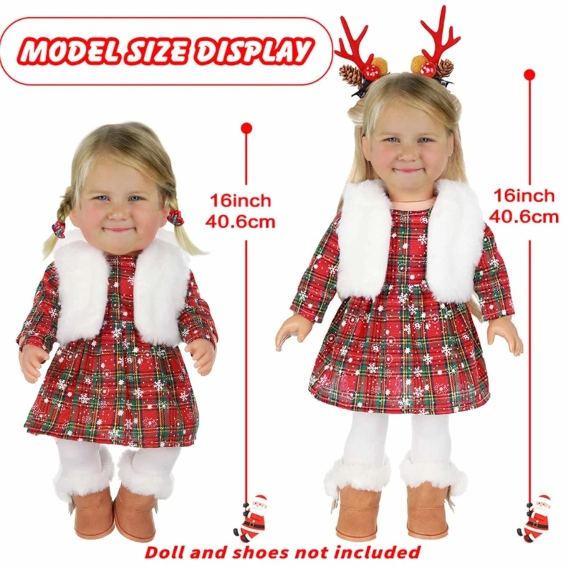 Christmas Celebration Outfit for 16 18 Inch Dolls Portable with Hat Elegant Drop shipping