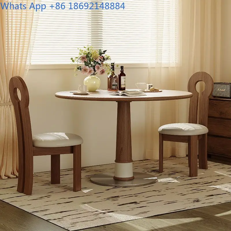 Round Walnut Dining Table Nordic Style Solid Wood Doric Table for Home Use Small Space