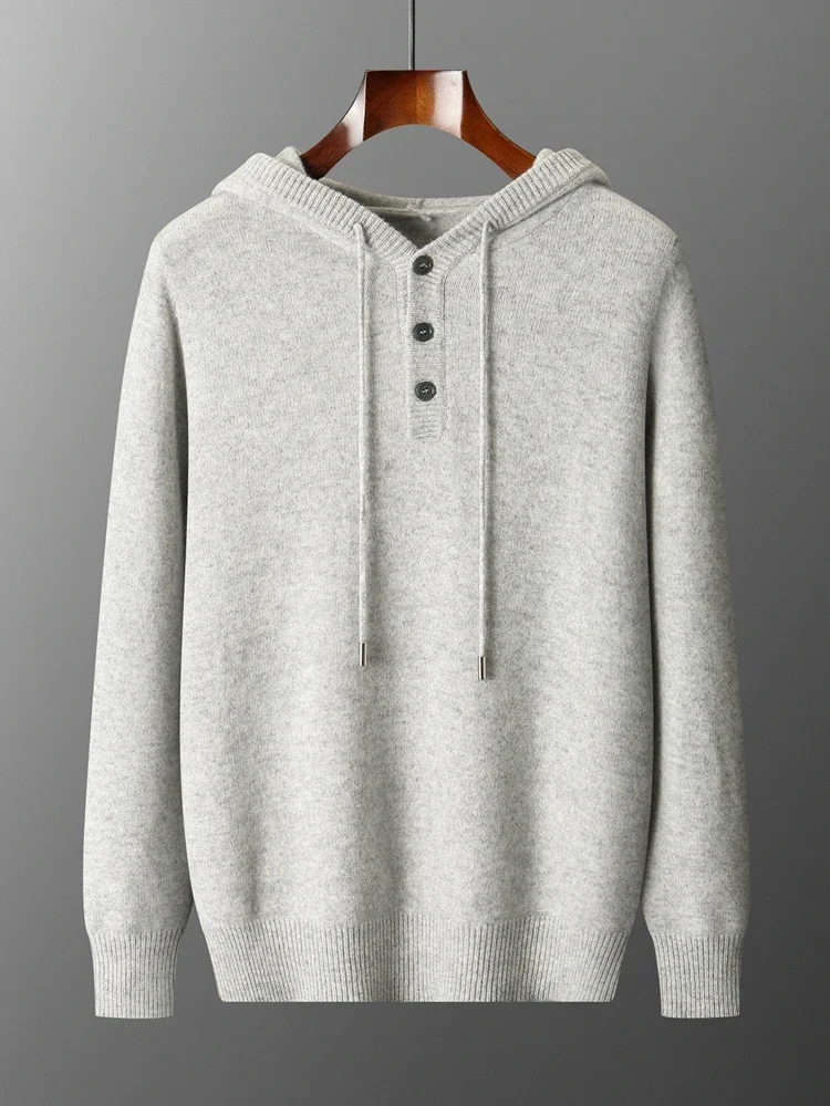 Autumn Winter Sweater Pullover 100% Merino Wool Men's Sweater Clothes Smart Casual Hoodie Pullover Solid Thicked Knit Commuters