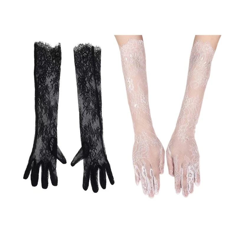 

N5KF 1pair Masquerades Lace Gloves Ladies' Dress Gloves Luxurious Lace Mittens for Fashion Occasion