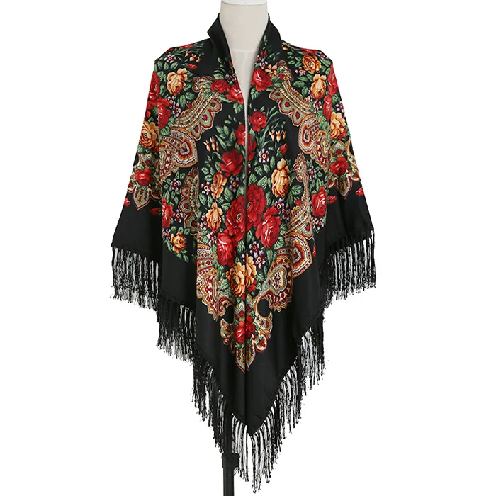 160*160cm Women\'s Russian Style Oversize Tassel Shawl Scarf Wraps for Women Mexican Shawl