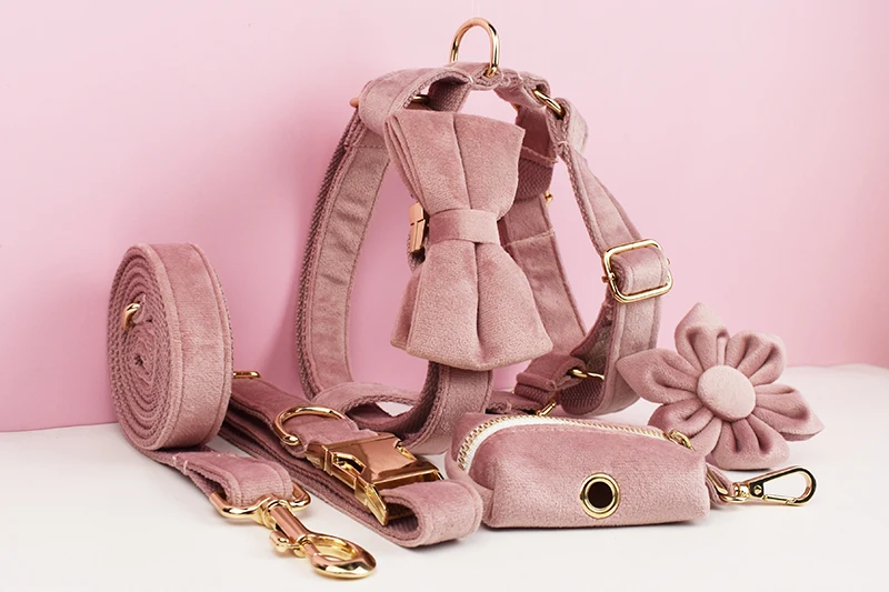 Hellviolettes Samt-Hundehalsband und Leinen-Set für Hunde, individuell graviertes Namensschild, Haustierbedarf, Hundeleine, Velvet05 – Detail 2