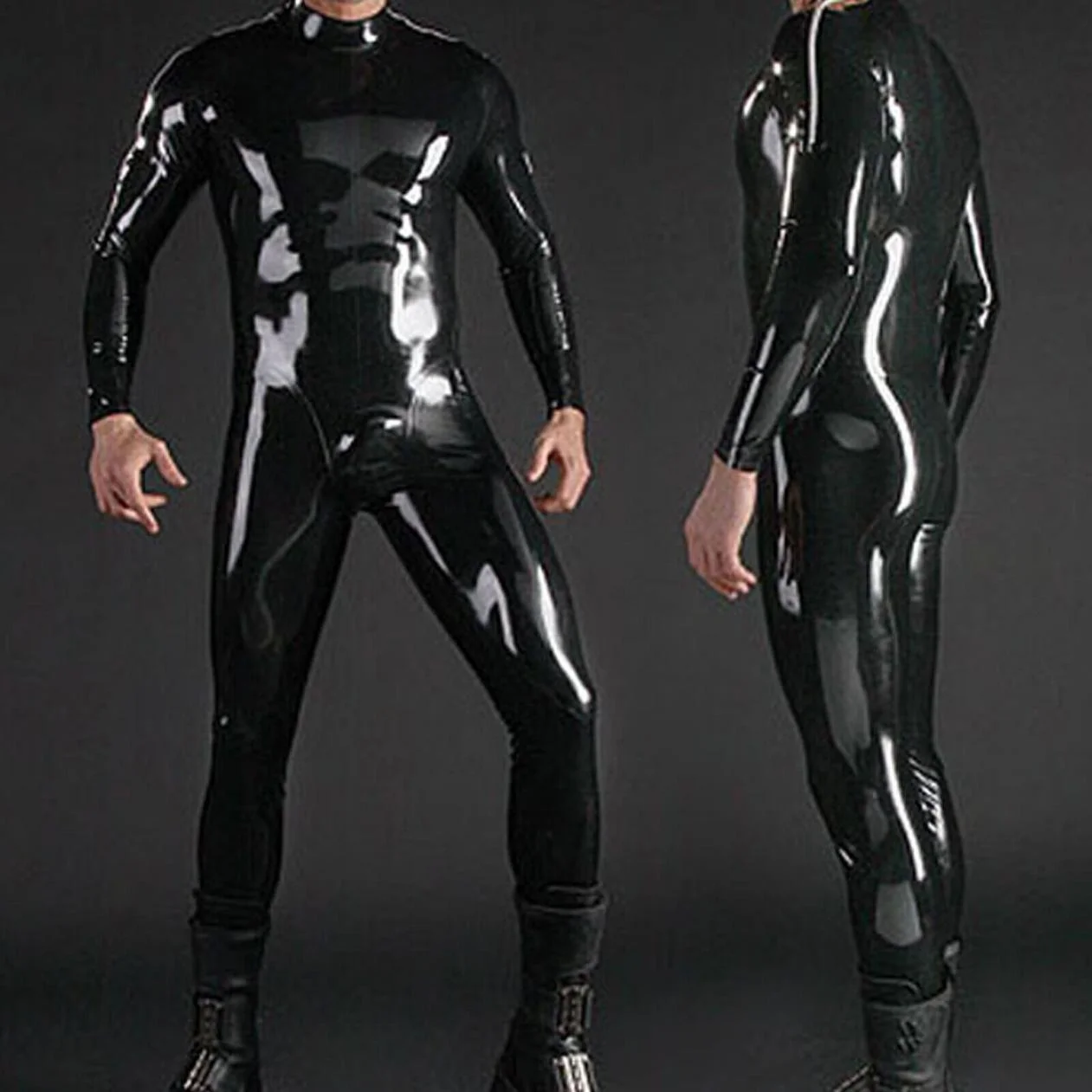 

Latex Pure Rubber Black Catsuit Jumpsuit Sport Bodysuit Cosplay Overall Men Costume Shoulder Zip 0.4mm S-XXL