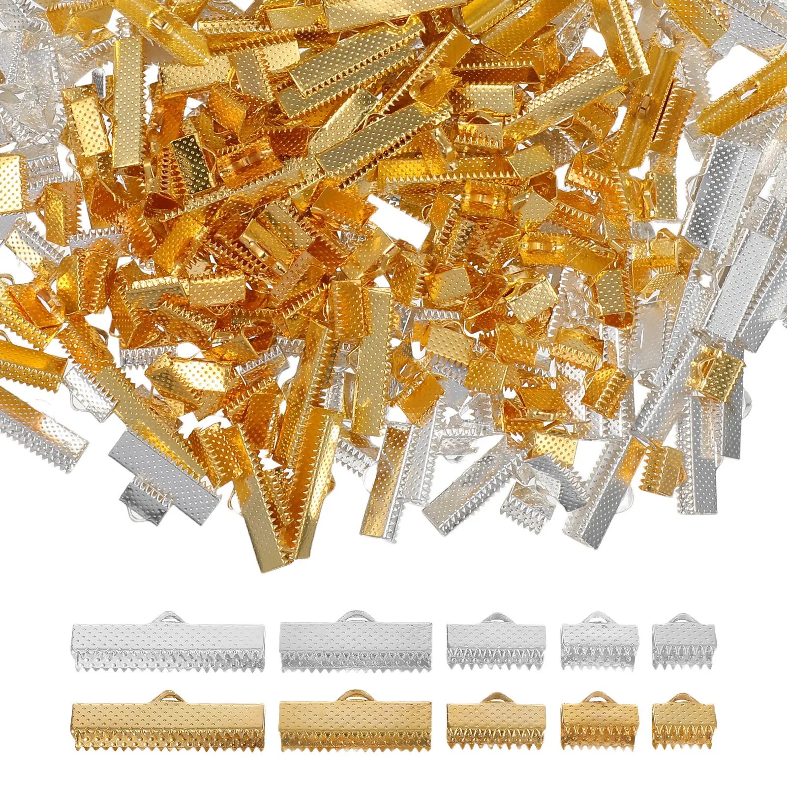 250Pcs Ribbon End Clamps Pinch Crimp Ends Foldable Crimp Cap Cord Ends Findings for Jewelry Craft Supplies Necklace Safety Clasp