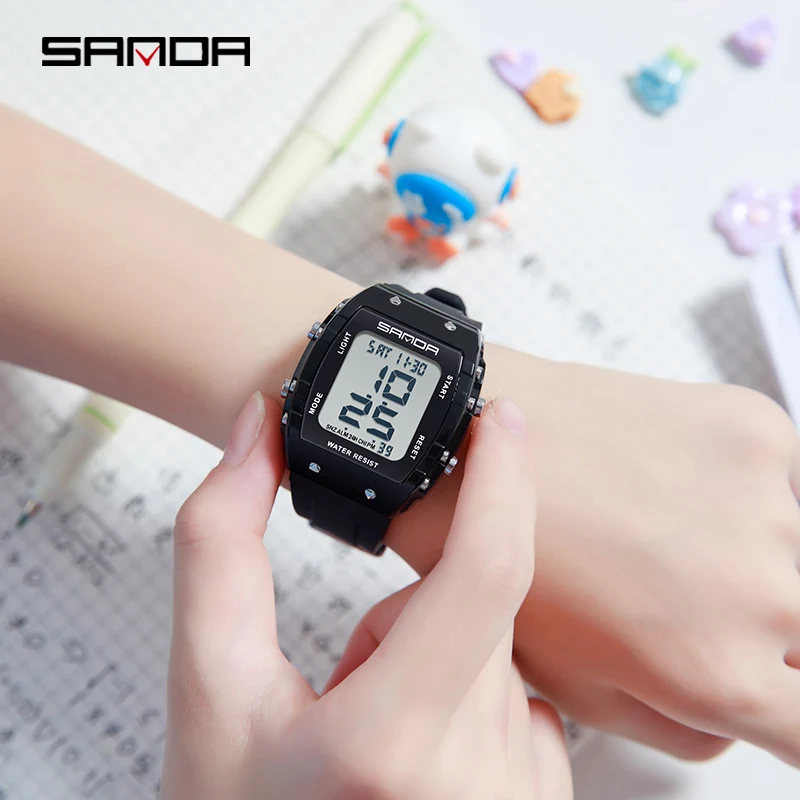 SANDA 2175 reloj electrónico multifunción para estudiantes al aire libre, reloj de pulsera deportivo a la moda, relojes digitales informales impermeables para hombres y mujeres