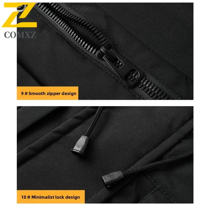 COMXZ Classic Hooded Luxury Men Down Coat Outdoor Camping Cold Protection Jacket Pure Color Design Trekking Warm Winter Coat