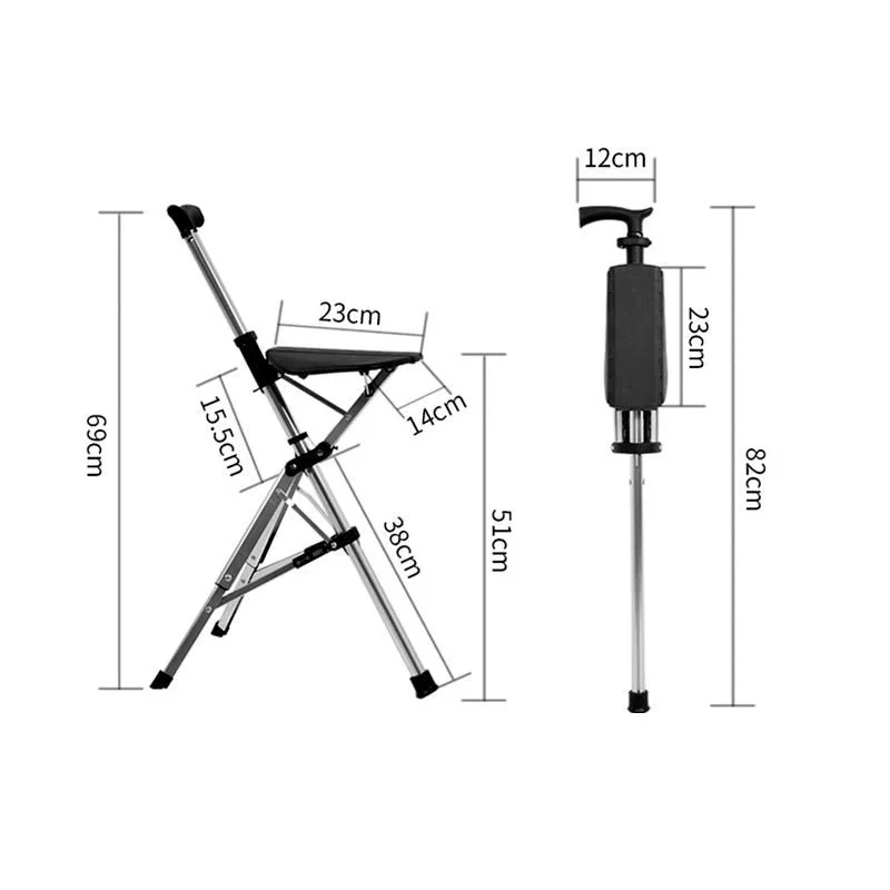 Original Crutch stool Crutch chair foldable multi-functional non-slip with stool for the elderly trekking pole,Hemeide,New